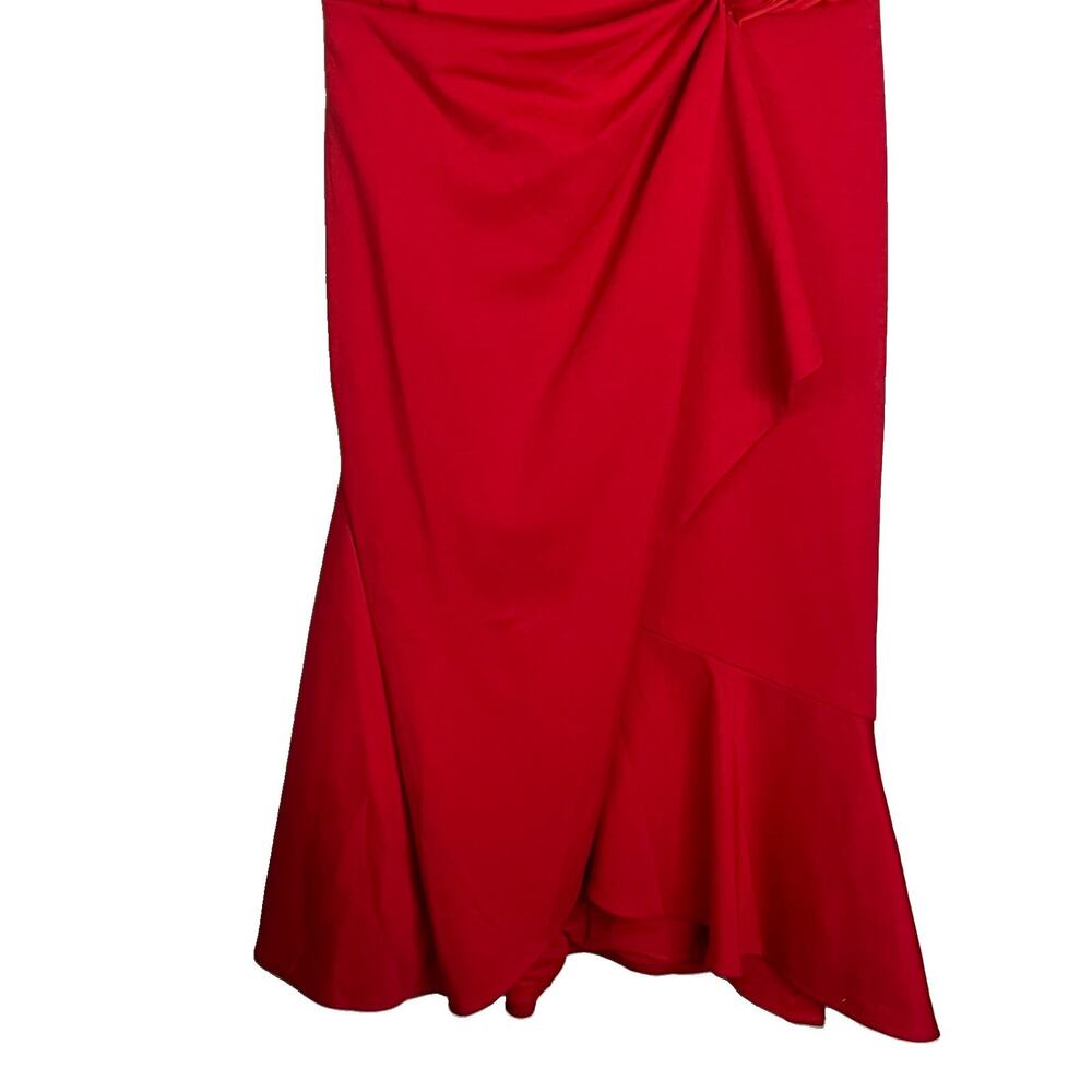 Fehaute Dress Size 8 Red Midi A-line Waist Twist Day To Night Ruffled Asymmetric - Picture 6 of 12